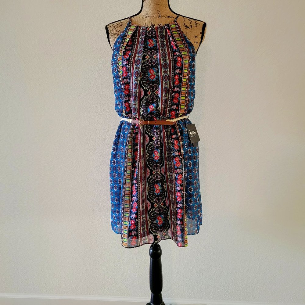 NWT By&By Large Midi Floral Halter Dress with Slip and Belt